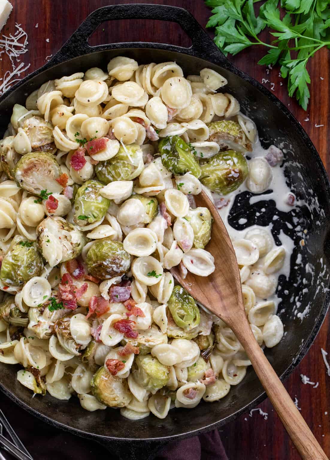 Roasted Brussels Sprouts Bacon Pasta I Am Homesteader