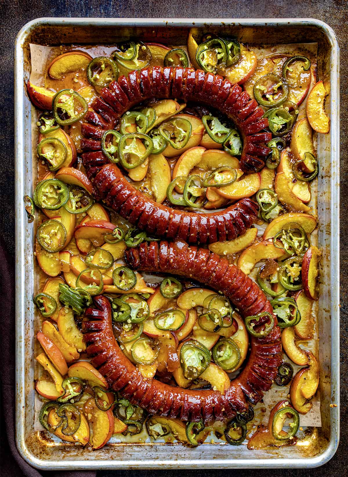 Jalapeno Peach Hasselback Kielbasa - I Am Homesteader
