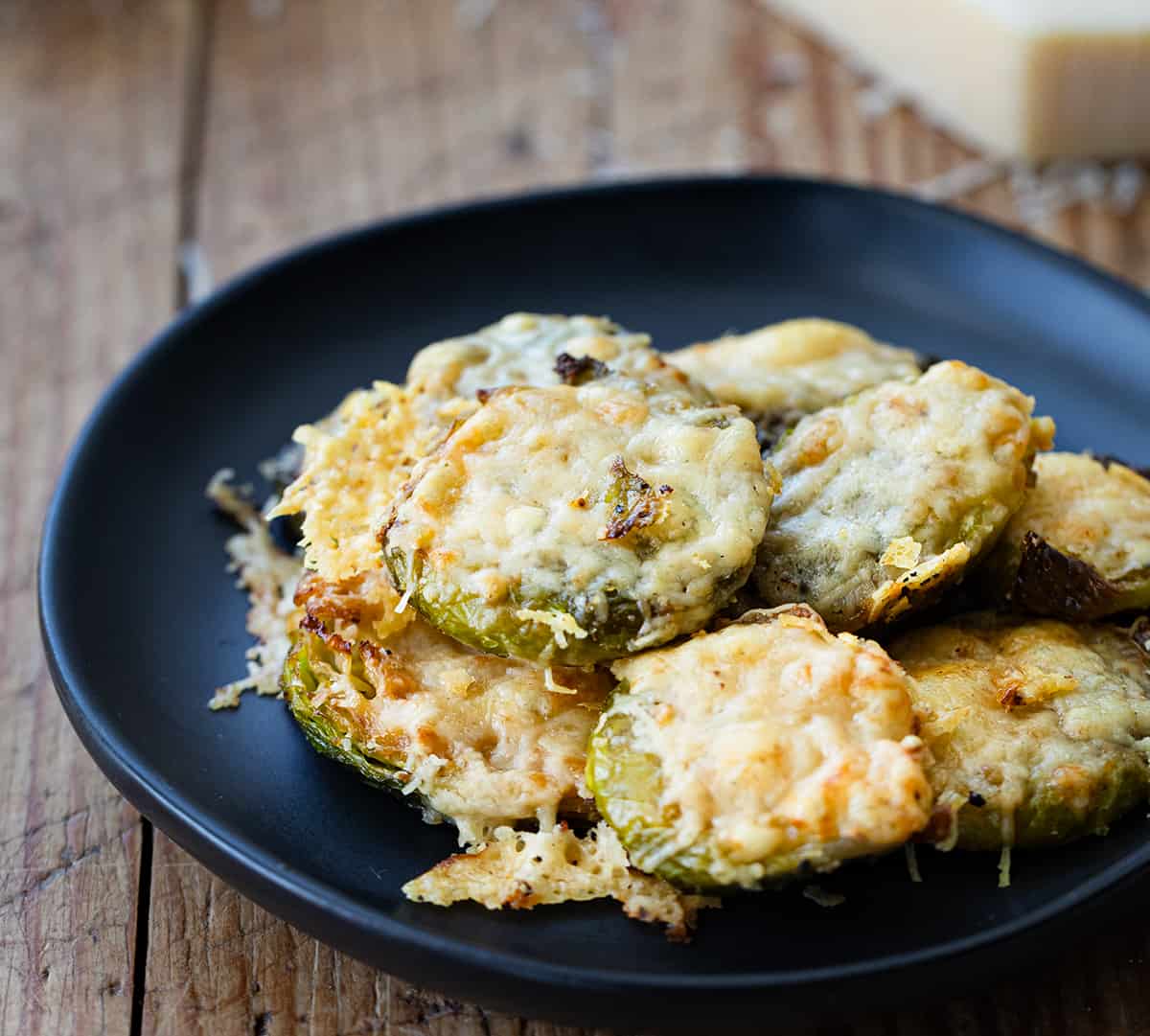 Plate with Parmesan Smashed Brussels Sprouts.