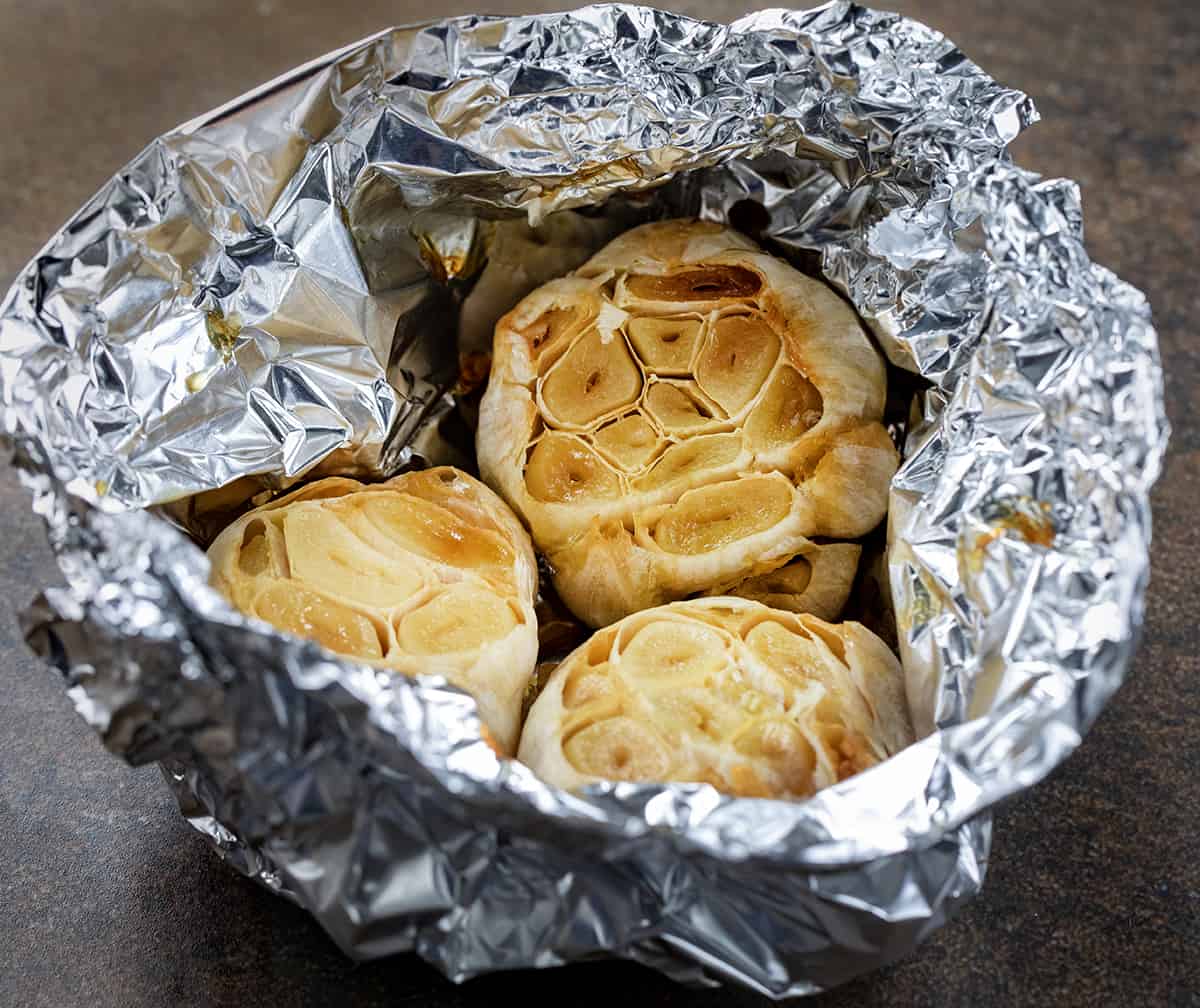 roasted garlic in foil.