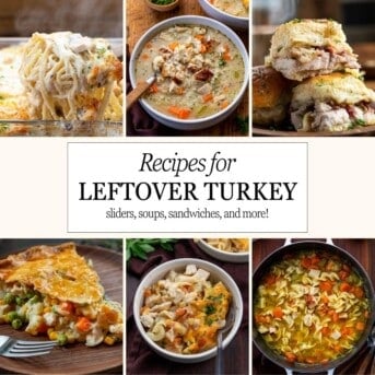 Collage of Leftover Turkey Recipes.