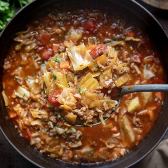 Ladle over a pot of Cabbage Roll Soup.