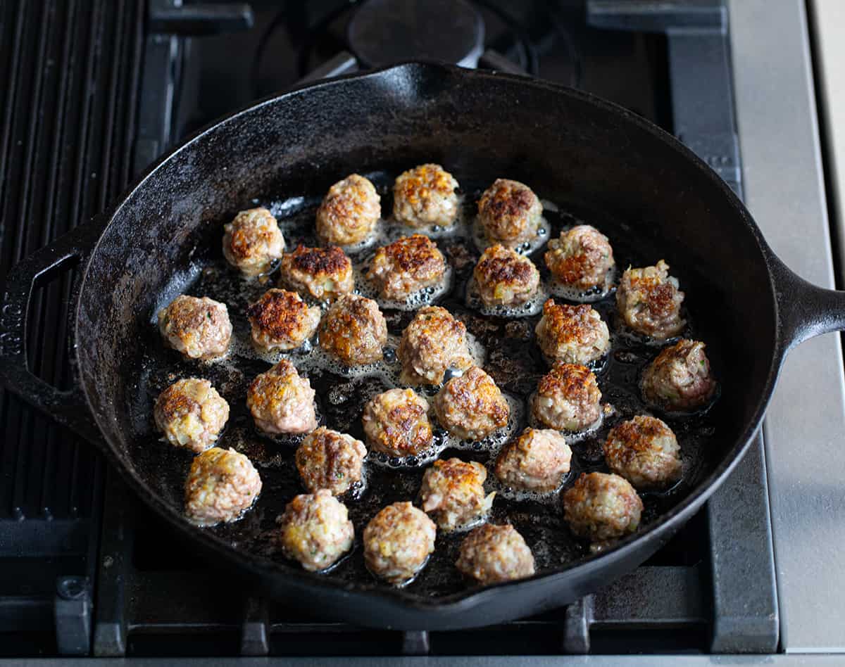 Making Swedish Meatballs in a skillet.