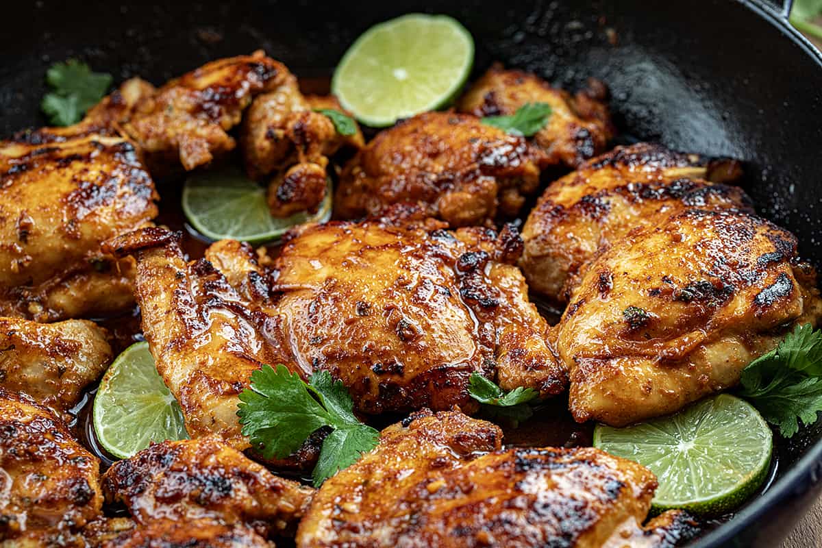 Close up of Chili Lime Chicken in a skillet.