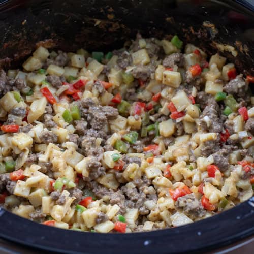 Slow Cooker Philly Cheesesteak Casserole I Am Homesteader
