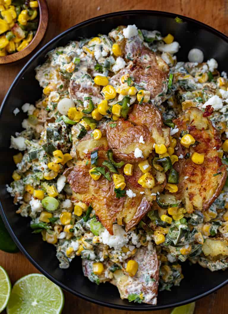 Mexican Street Corn Smashed Potato Salad - I Am Homesteader