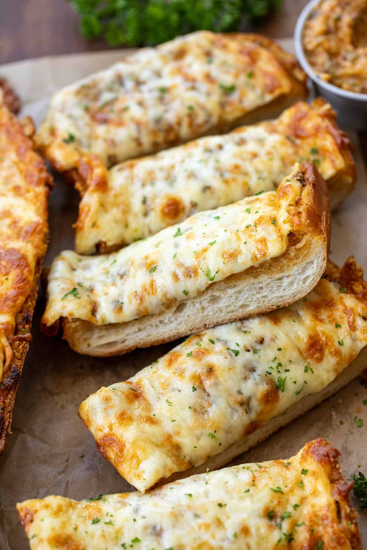 Cowboy Butter Garlic Bread cut into slices.