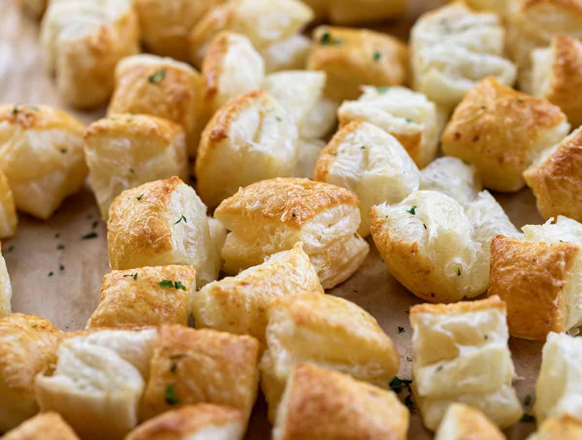 Close up of Garlic Parmesan Puffs.