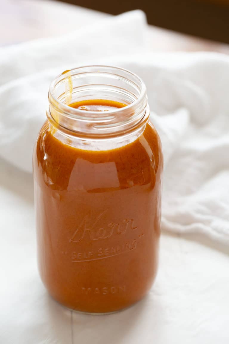 open jar of homemade buffalo sauce