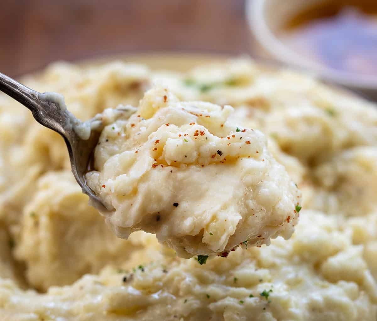 Spoonful of Brown Butter Mashed Potatoes.