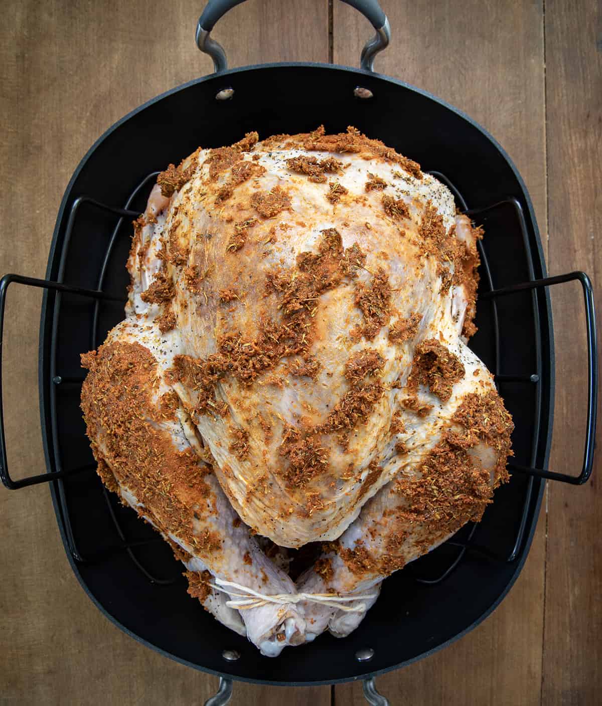 Cajun Dry Brine Turkey before cooking.