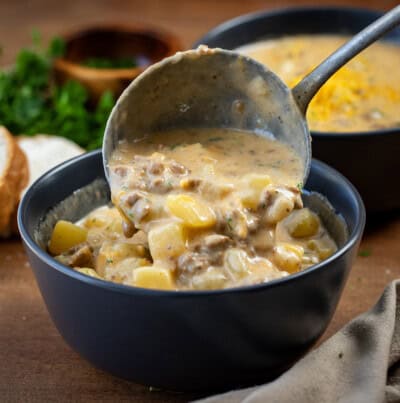Cheesy Beef and Potato Soup - I Am Homesteader