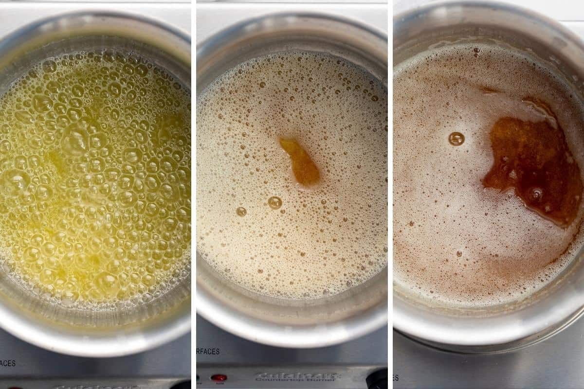 The Stages of making Browned Butter.