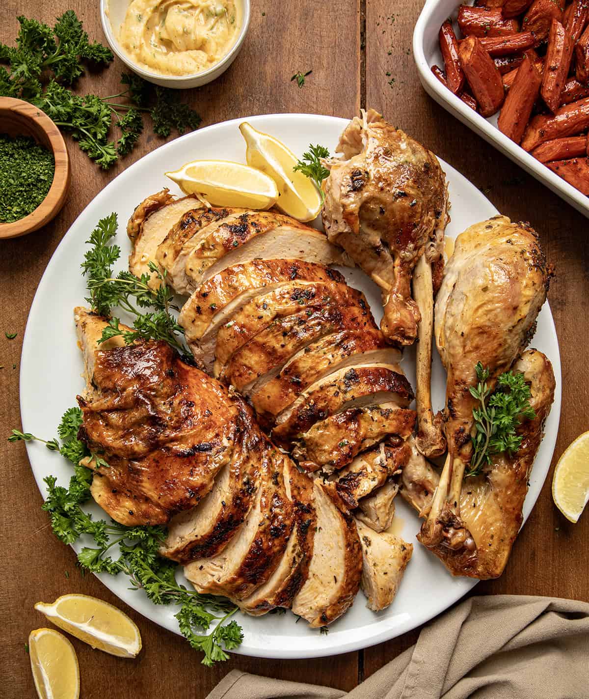 Plate of spatchcock Cowboy Butter Turkey.