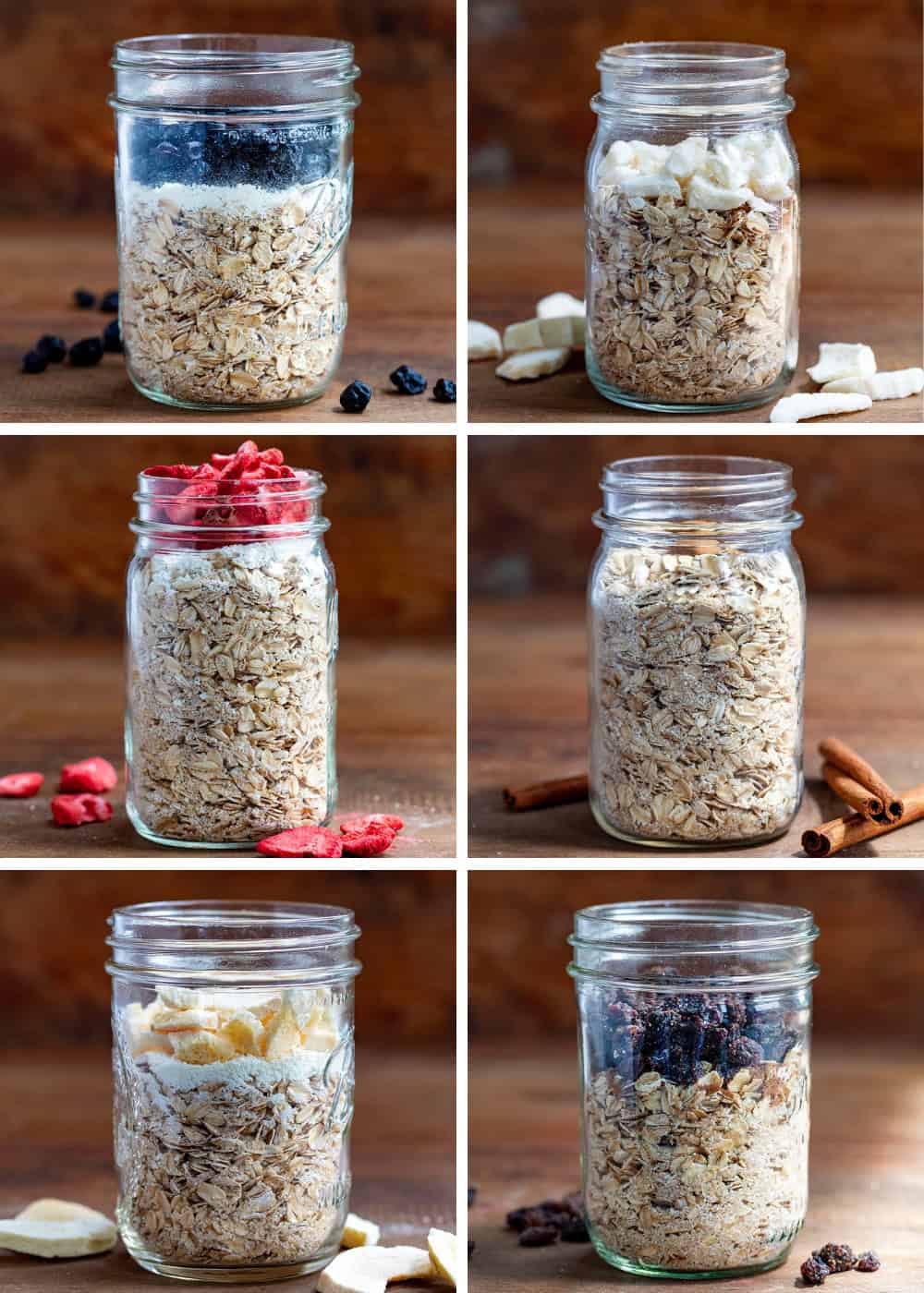 Six different images of Homemade Instant Oatmeal.