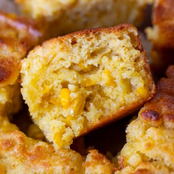 Close up of Cornbread Butter Swim Biscuits.