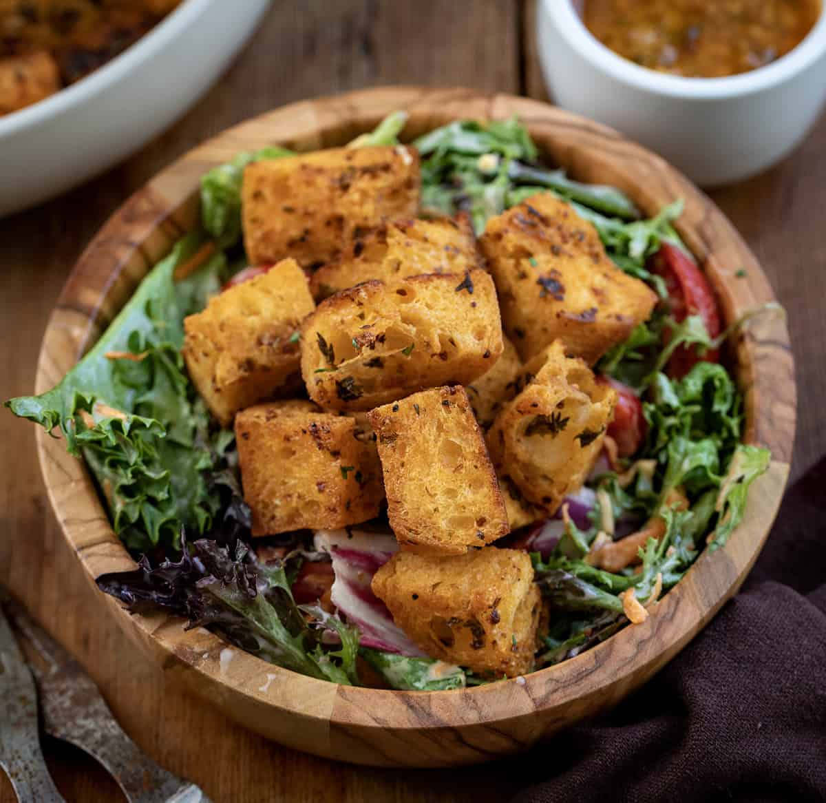 Side salad with Cowboy Croutons on it.