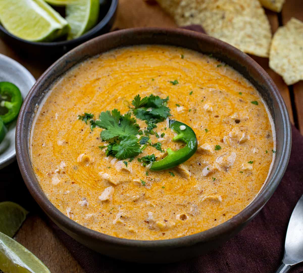 Close up of a bowl of Chipotle Chicken Chili.