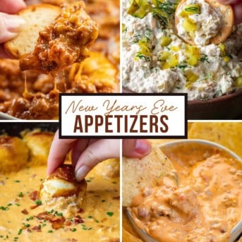 Image of Sloppy Joe Dip, French Onion Pickle Dip, Pretzel Beer Cheese Dip, and Queso Dip.