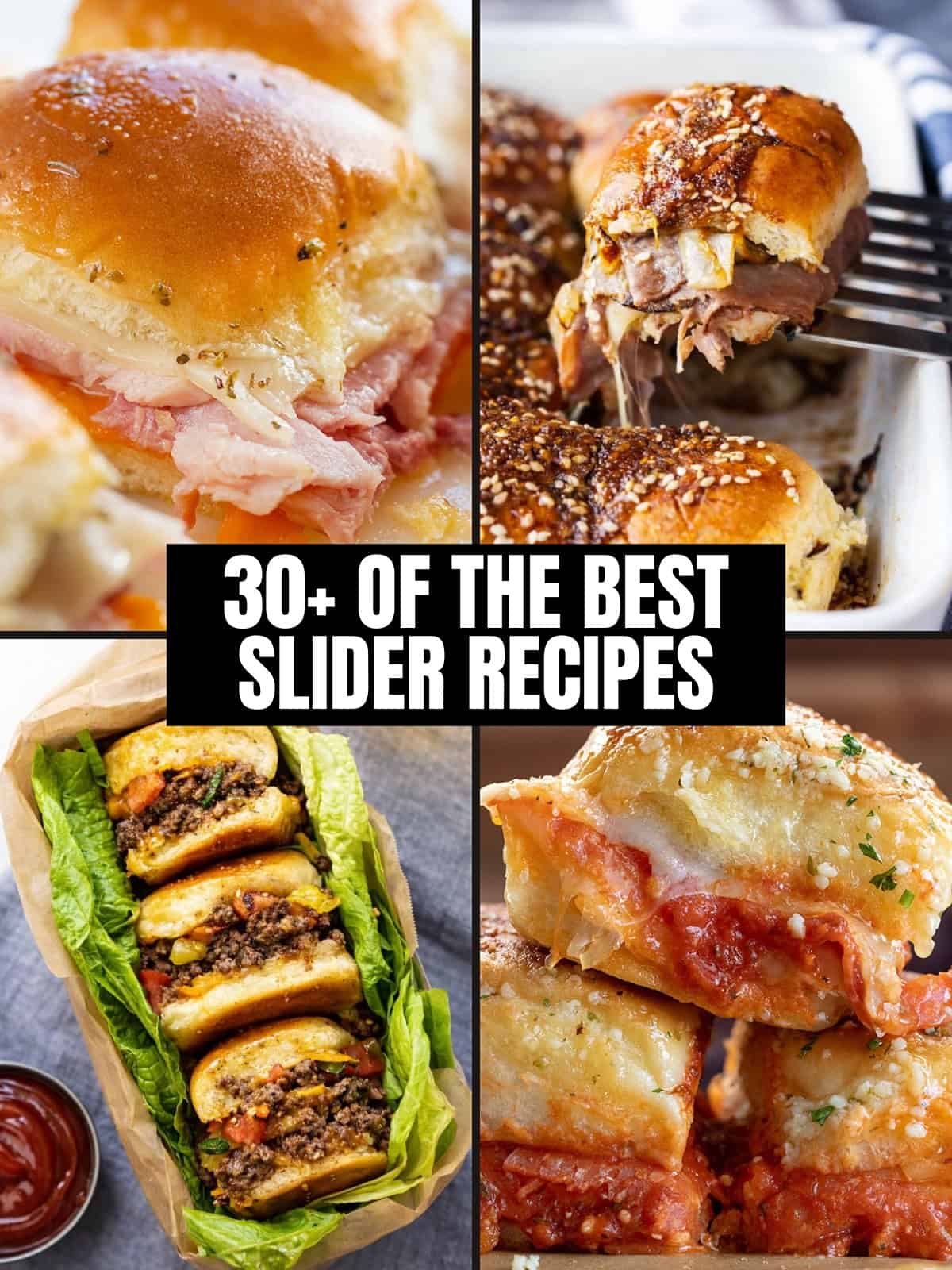 Sliders are one of the easiest ways to feed a crowd. They’re fun, customizable, and perfect for parties, game days, holidays, and family dinners. This roundup features the best slider recipes made with chicken, beef, pork, turkey, and even sweet dessert options 4 image collage with the words 30+ of the best Slider Recipes.