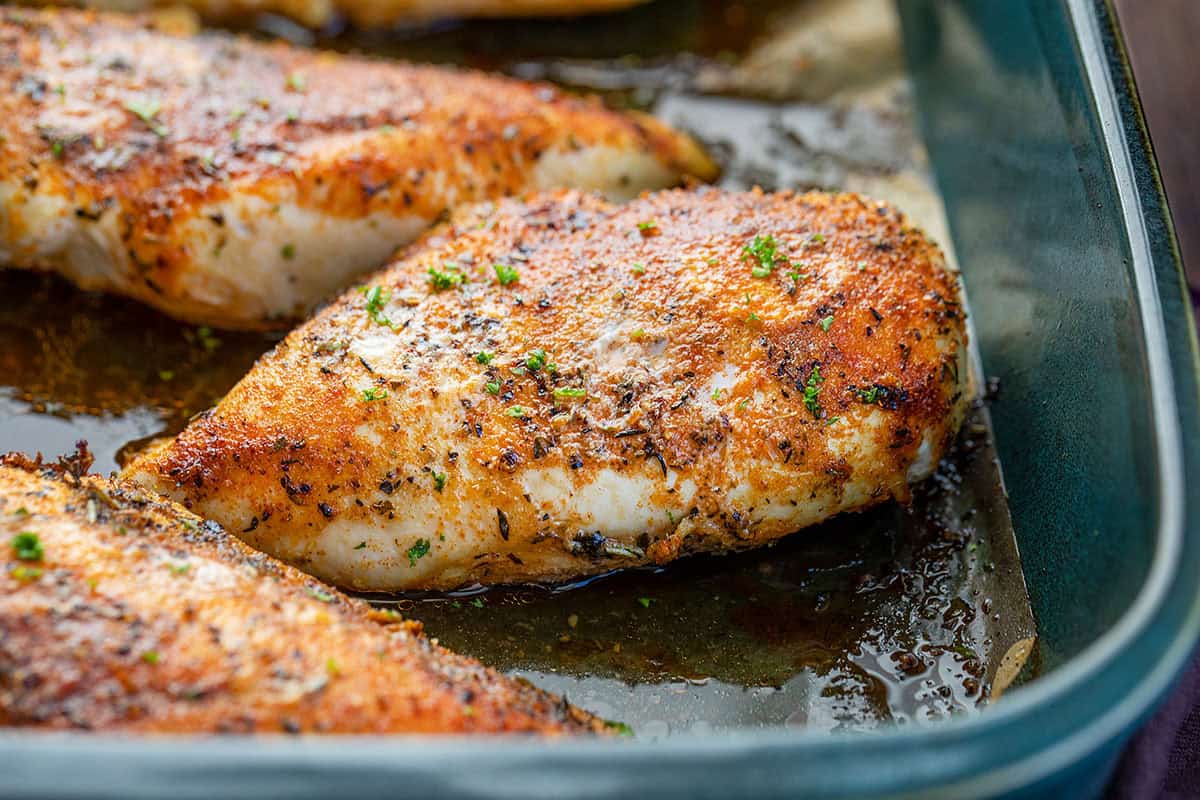 Close up of Easy Oven Baked Chicken Breast.