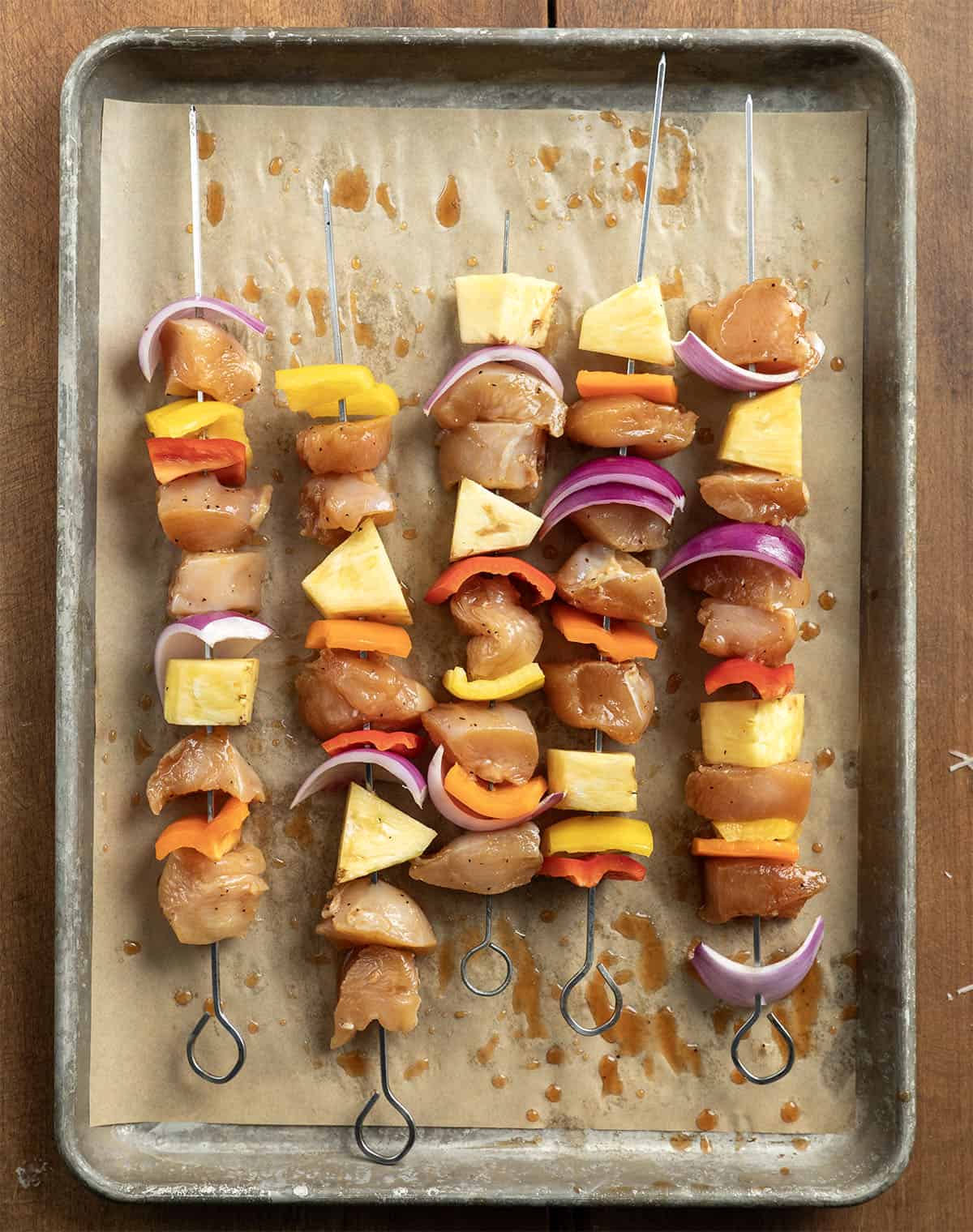 Raw Hawaiian Chicken Skewers before grilling Raw Hawaiian Chicken Skewers before grilling.