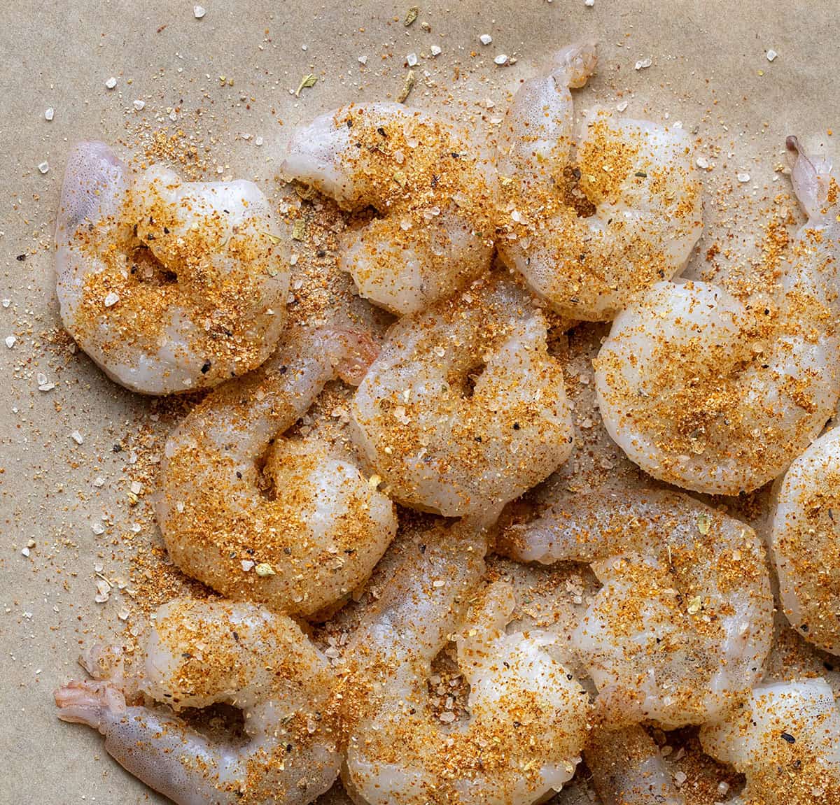 Shrimp covered in Shrimp Seasoning before cooking Shrimp covered in Shrimp Seasoning before cooking.
