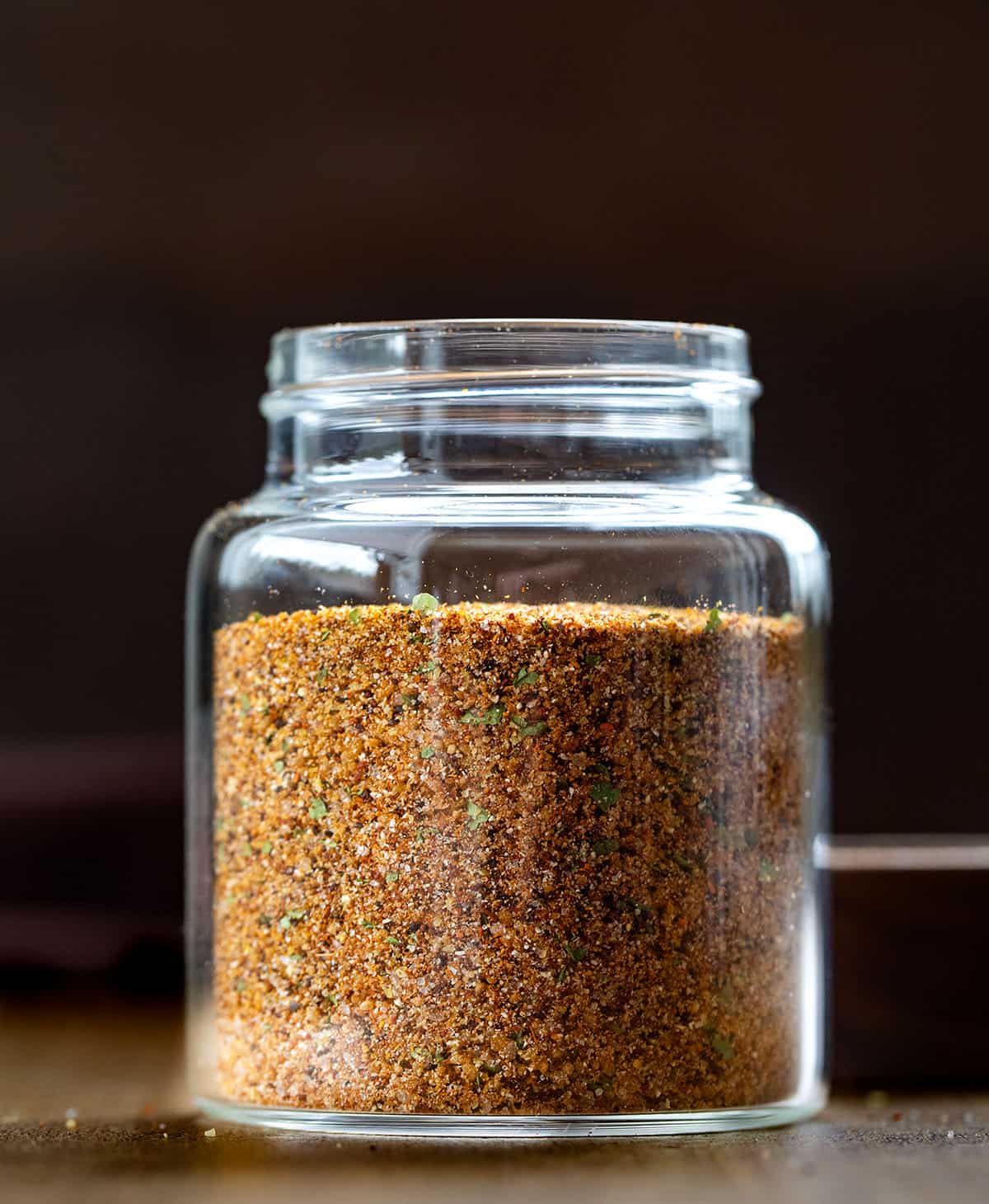 Open glass jar of Elote Seasoning Mix Open glass jar of Elote Seasoning Mix.
