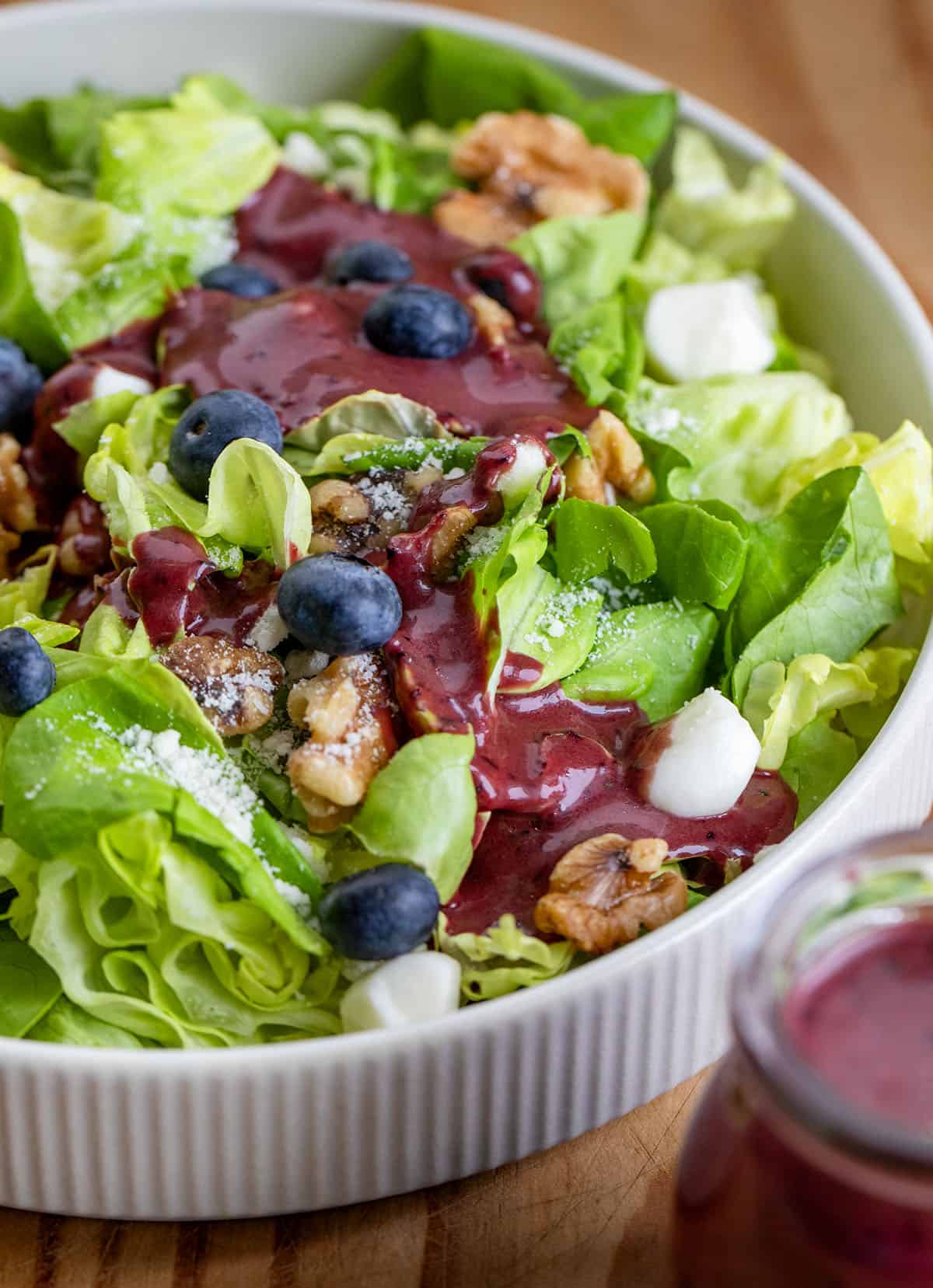 Salad covered in Blueberry Balsamic Vinaigrette Salad covered in Blueberry Balsamic Vinaigrette.