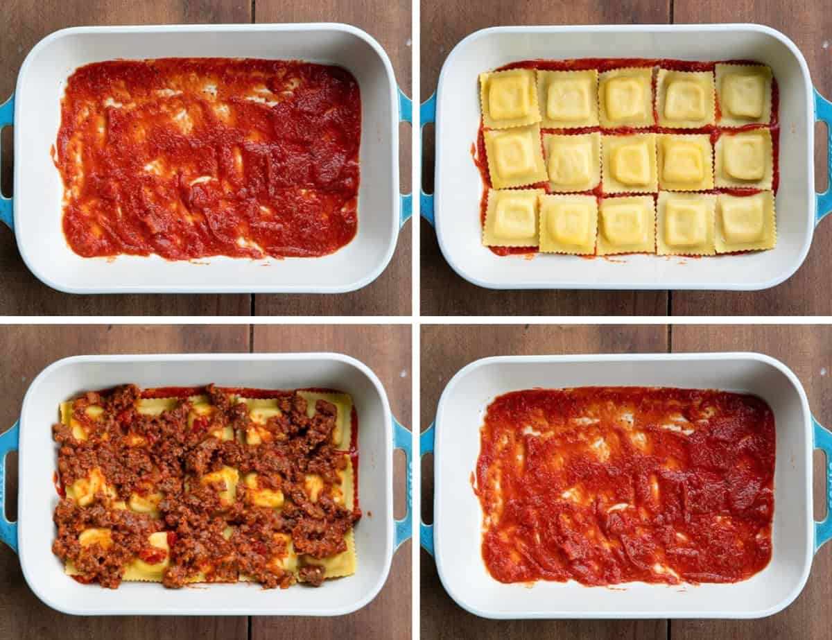 Process of making Easy Baked Ravioli in layers Process of making Easy Baked Ravioli in layers.