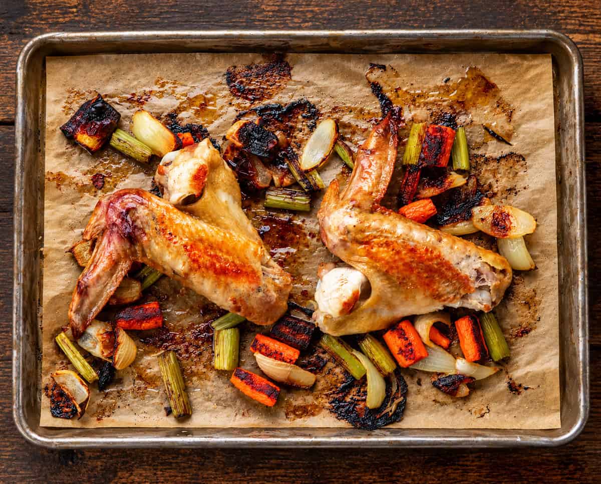 Roasting turkey wings and vegetables to make Make-Ahead Turkey Gravy Roasting turkey wings and vegetables to make Make-Ahead Turkey Gravy.